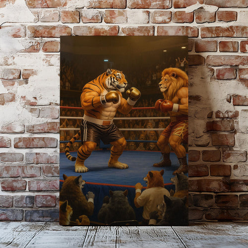 Tiger vs Lion Boxing Canvas Epic Animal Fight Wall Art