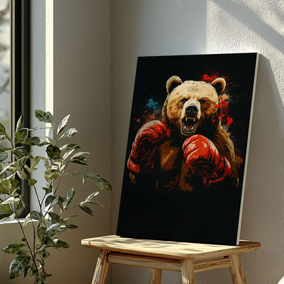 Boxing Bear Canvas Fierce Animal Fighter Wall Art