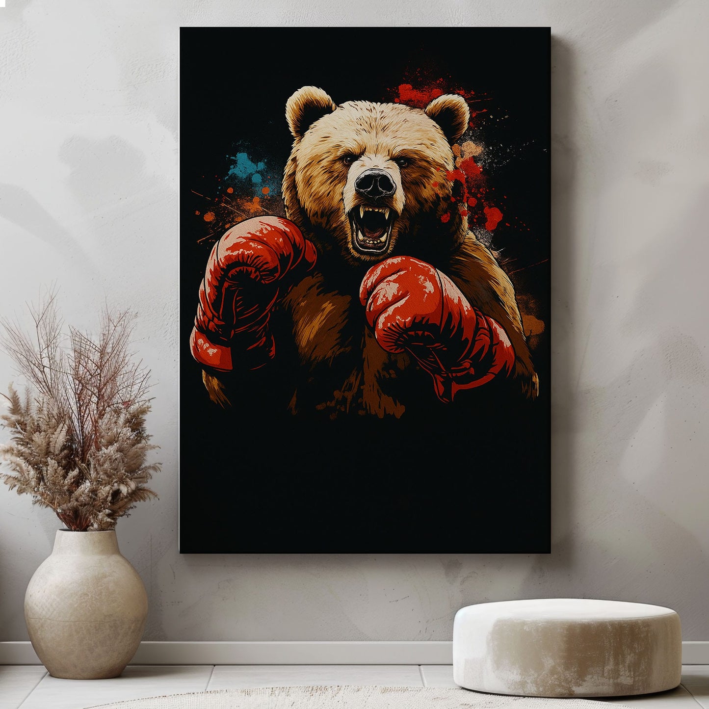 Boxing Bear Canvas Fierce Animal Fighter Wall Art