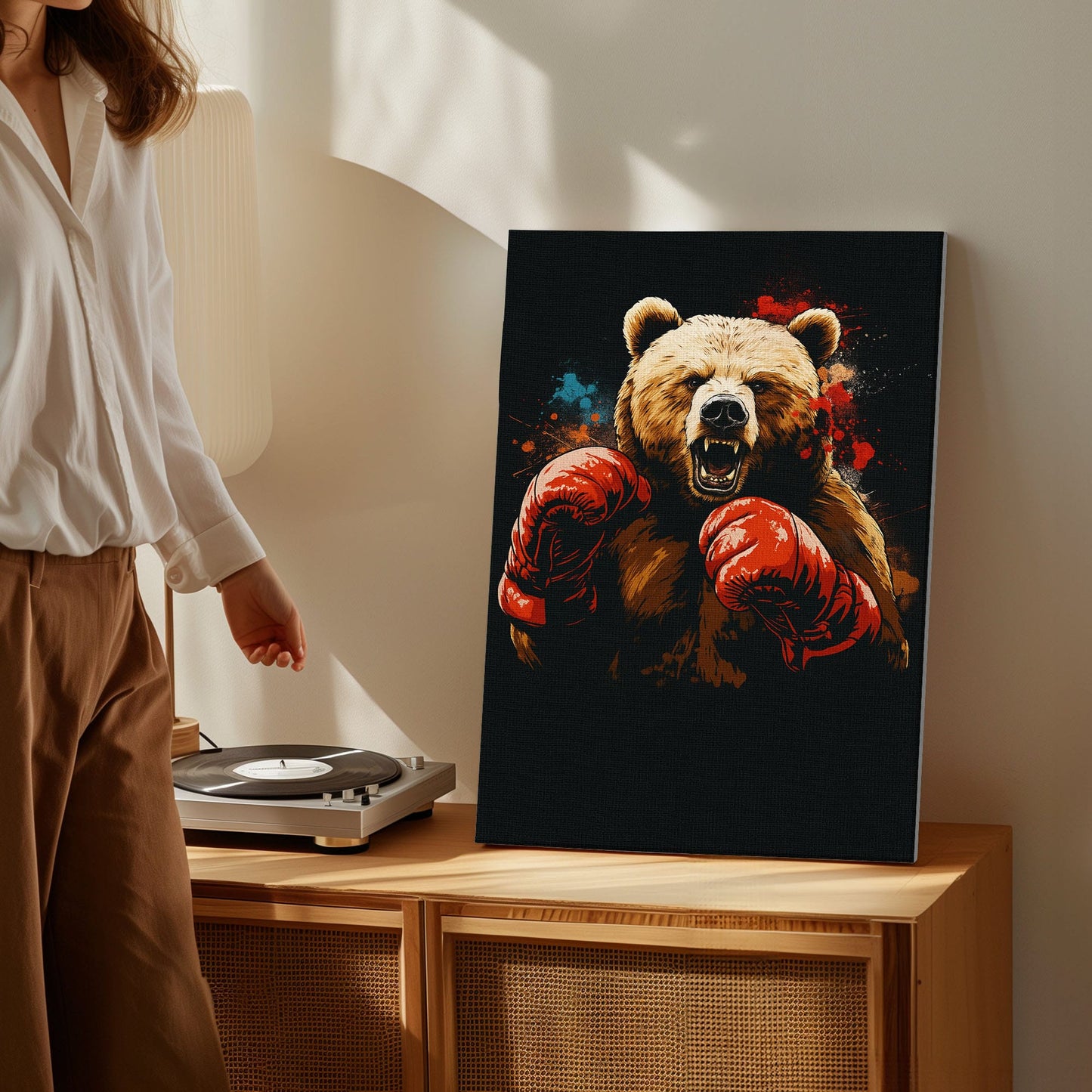 Boxing Bear Canvas Fierce Animal Fighter Wall Art