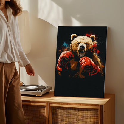 Boxing Bear Canvas Fierce Animal Fighter Wall Art