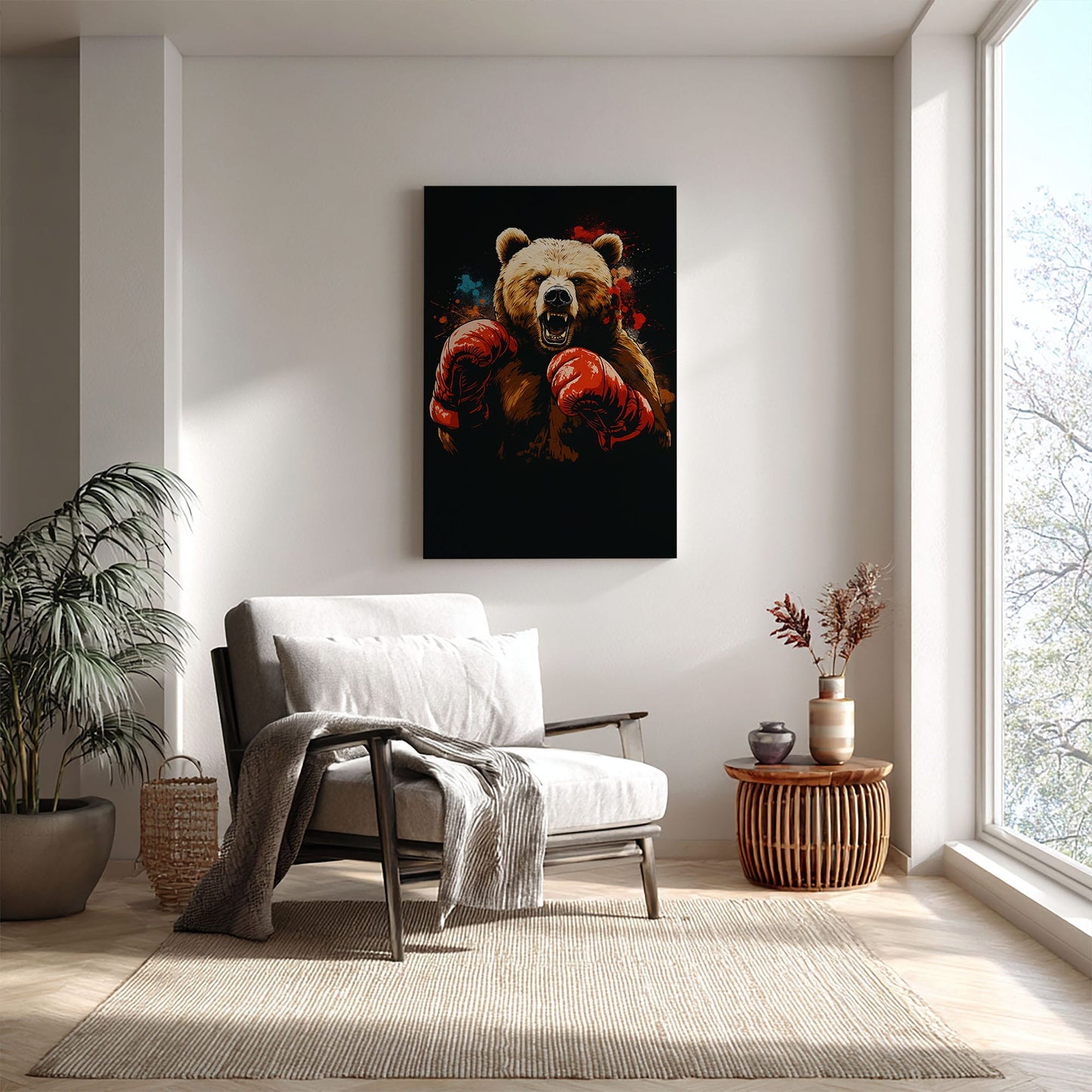 Boxing Bear Canvas Fierce Animal Fighter Wall Art