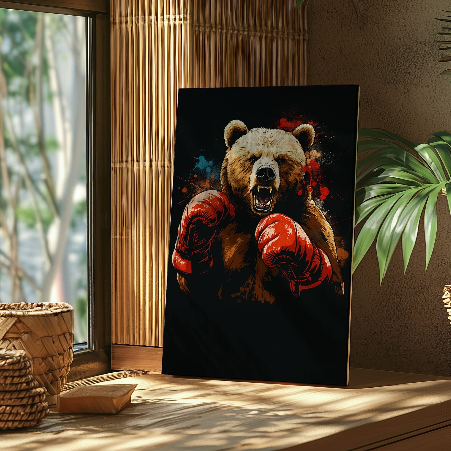 Boxing Bear Canvas Fierce Animal Fighter Wall Art