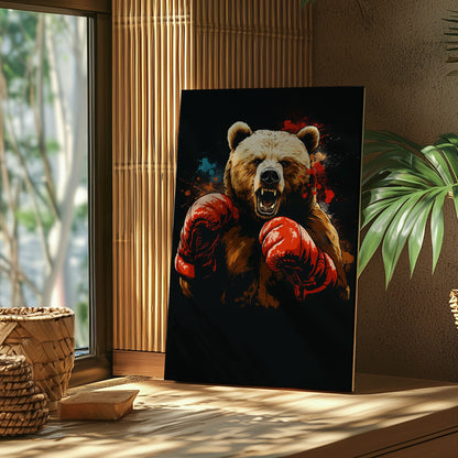 Boxing Bear Canvas Fierce Animal Fighter Wall Art