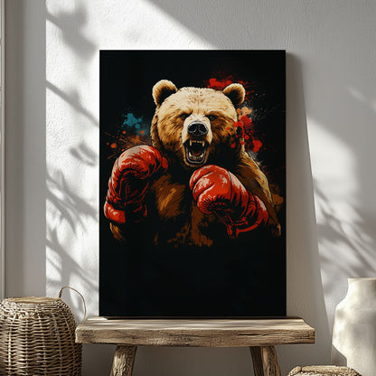 Boxing Bear Canvas Fierce Animal Fighter Wall Art