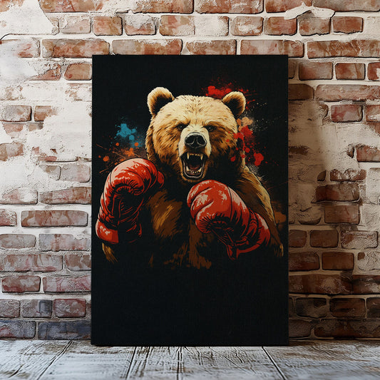 Boxing Bear Canvas Fierce Animal Fighter Wall Art