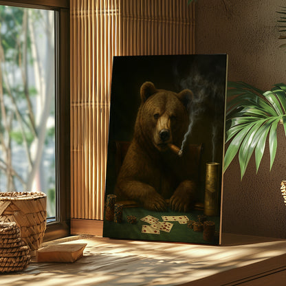 Bear Playing Poker Canvas Cigar Smoking Animal Art Rustic Bar Decor