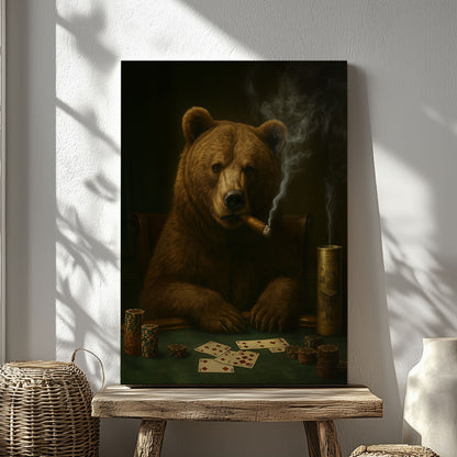 Bear Playing Poker Canvas Cigar Smoking Animal Art Rustic Bar Decor
