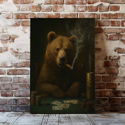 Bear Playing Poker Canvas Cigar Smoking Animal Art Rustic Bar Decor