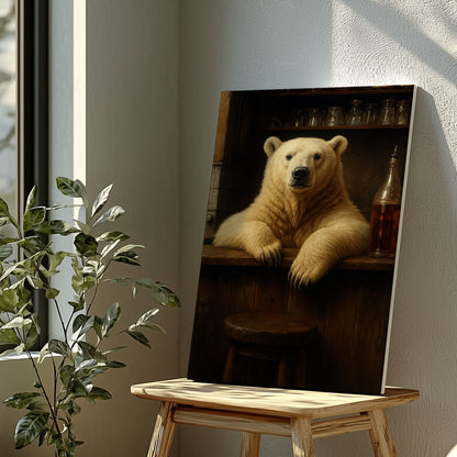 Polar Bear Bartender Artwork Humorous Bar Wall Art
