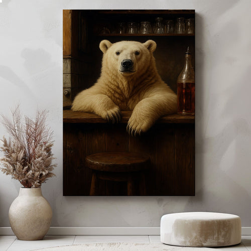 Polar Bear Bartender Artwork Humorous Bar Wall Art