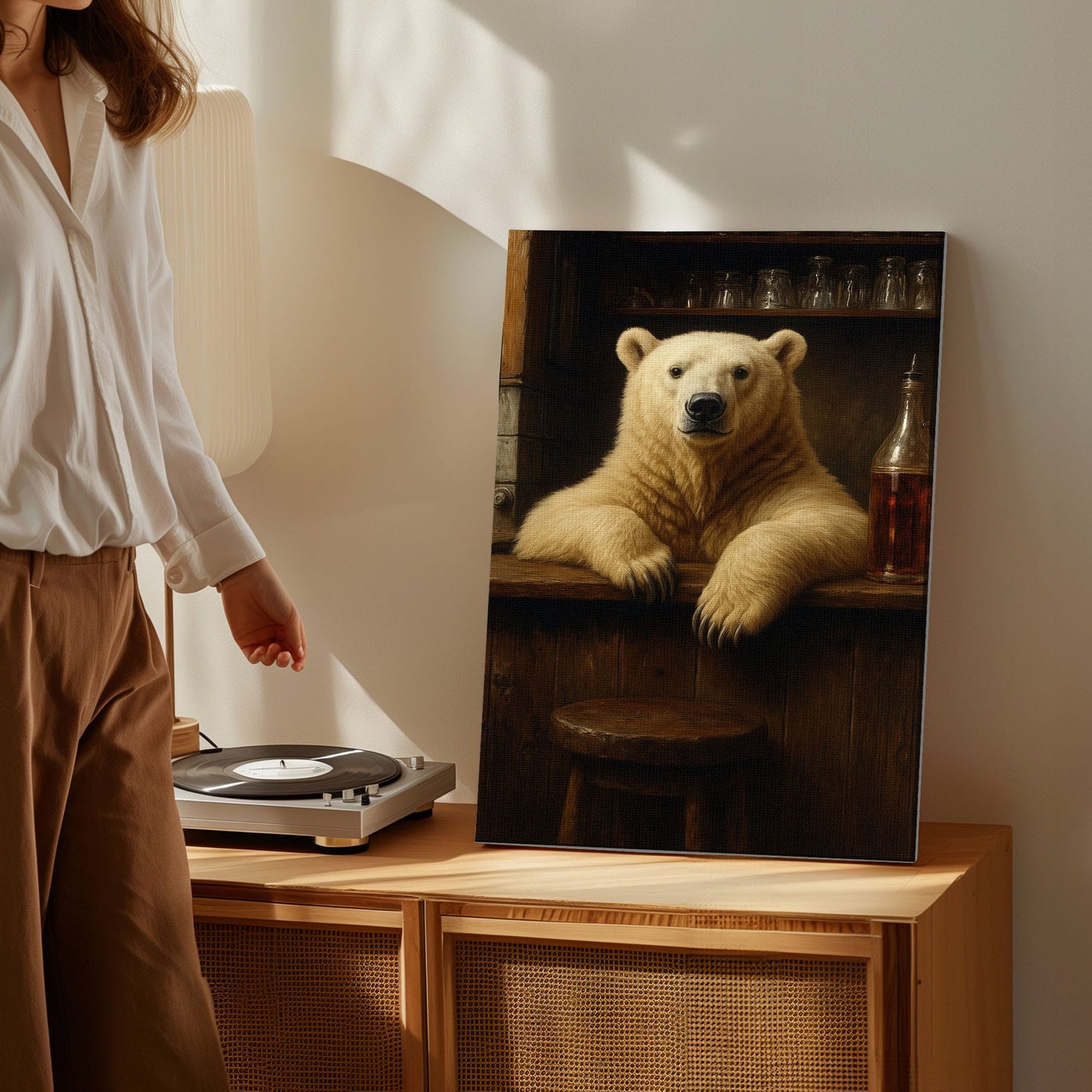 Polar Bear Bartender Artwork Humorous Bar Wall Art