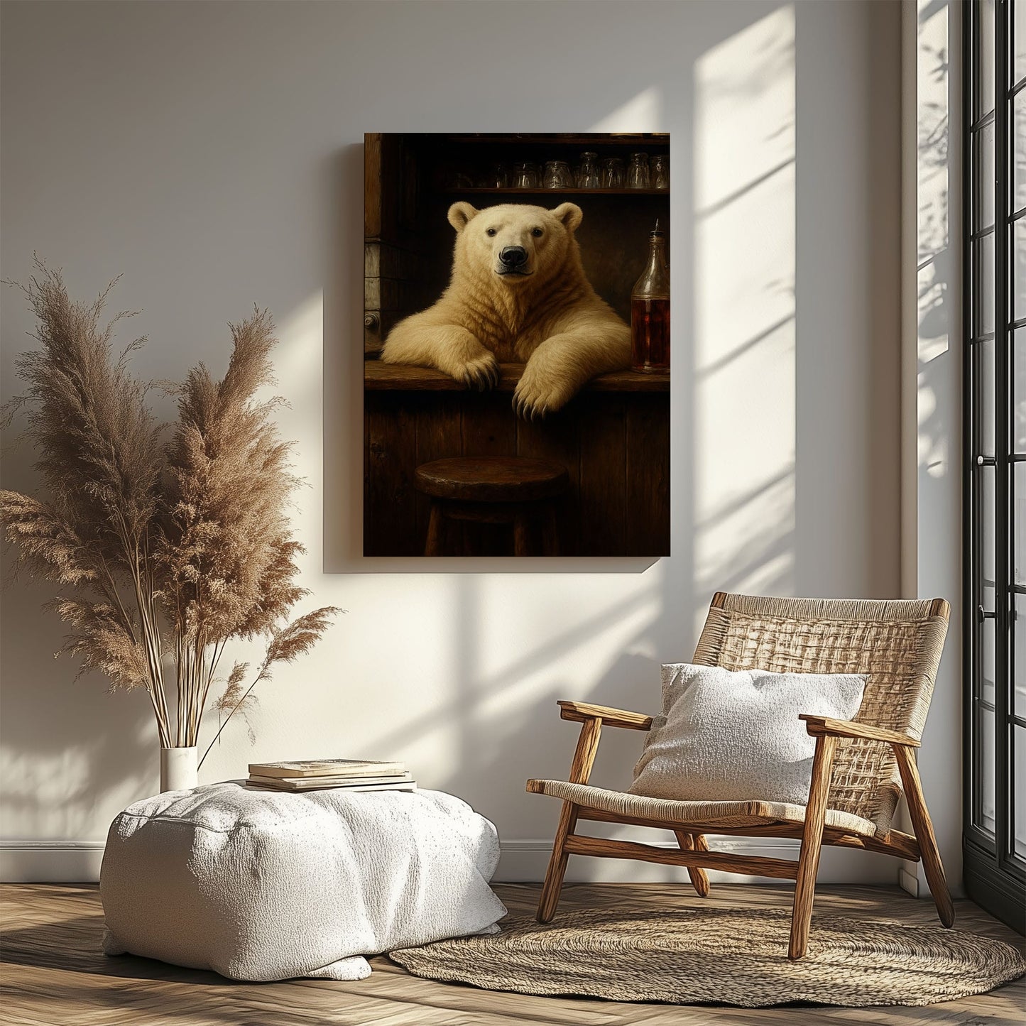 Polar Bear Bartender Artwork Humorous Bar Wall Art