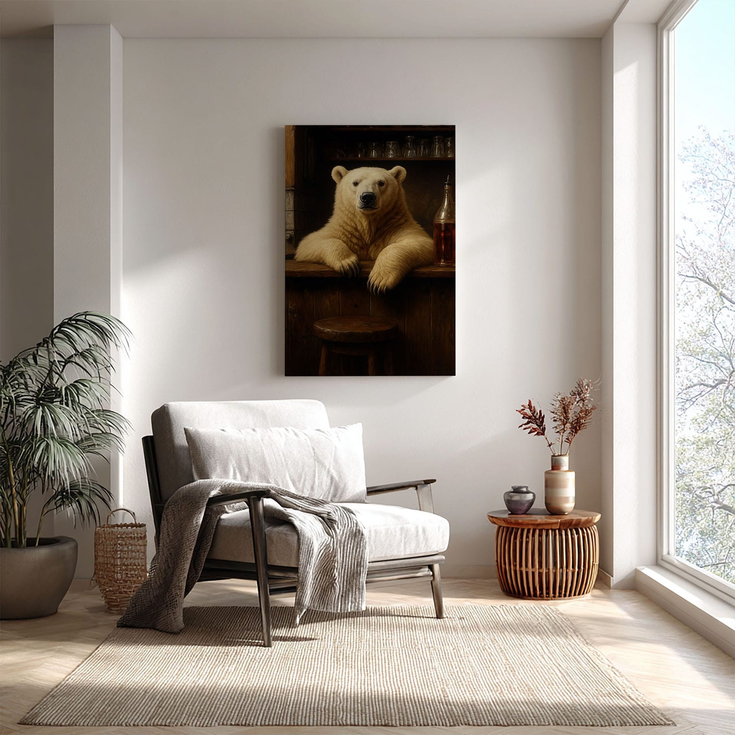 Polar Bear Bartender Artwork Humorous Bar Wall Art