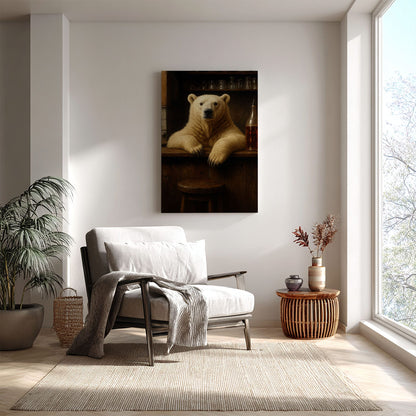 Polar Bear Bartender Artwork Humorous Bar Wall Art