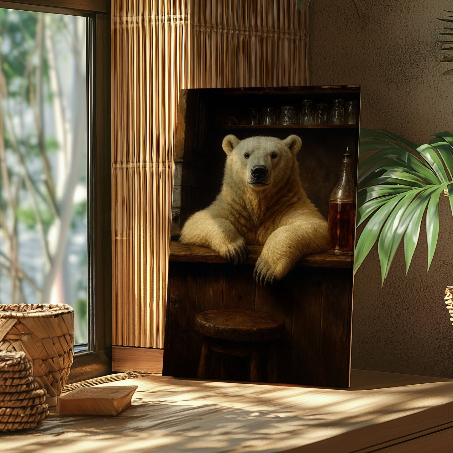 Polar Bear Bartender Artwork Humorous Bar Wall Art