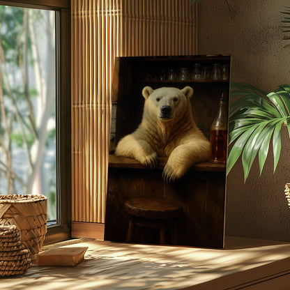 Polar Bear Bartender Artwork Humorous Bar Wall Art