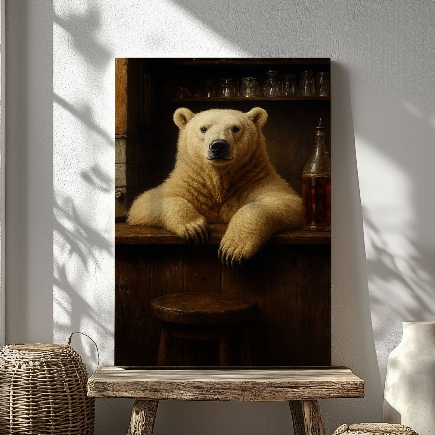 Polar Bear Bartender Artwork Humorous Bar Wall Art