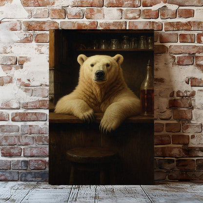 Polar Bear Bartender Artwork Humorous Bar Wall Art