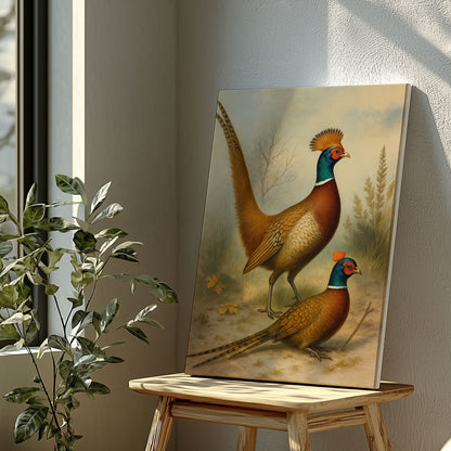 Pheasant Couple Artwork Canvas Vintage Bird Wall Art
