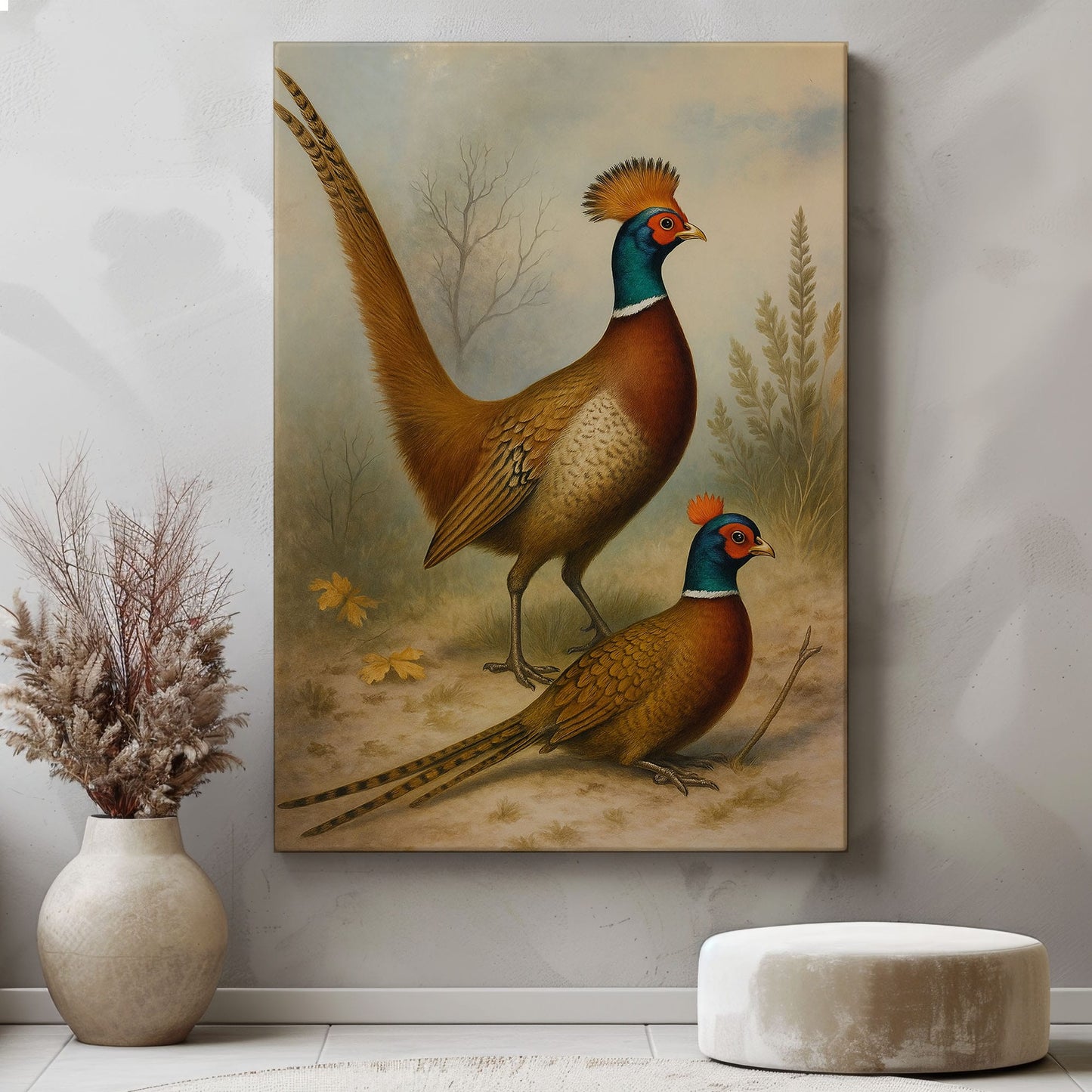 Pheasant Couple Artwork Canvas Vintage Bird Wall Art