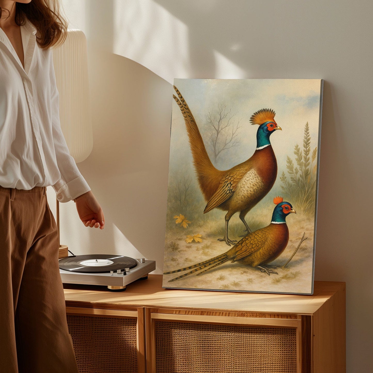 Pheasant Couple Artwork Canvas Vintage Bird Wall Art