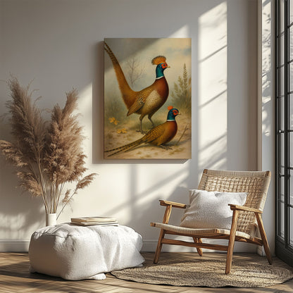 Pheasant Couple Artwork Canvas Vintage Bird Wall Art