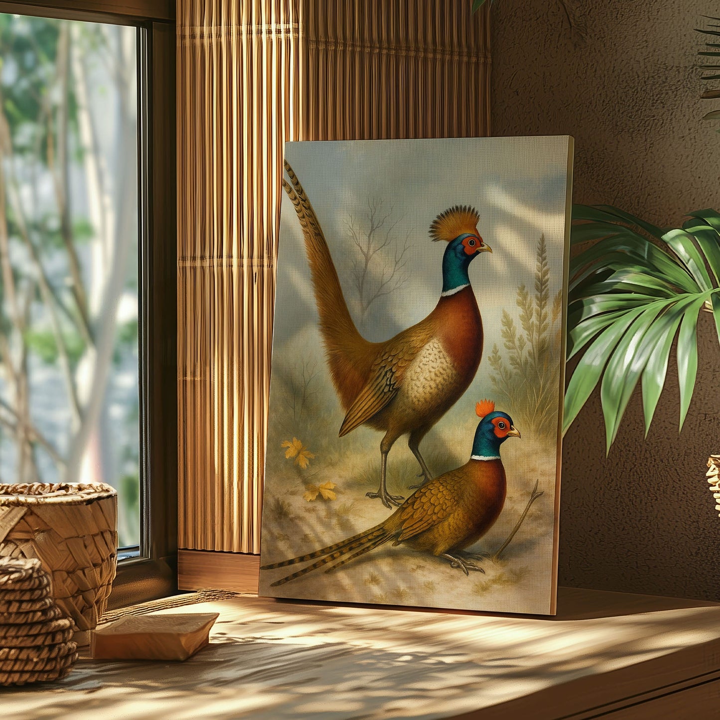 Pheasant Couple Artwork Canvas Vintage Bird Wall Art