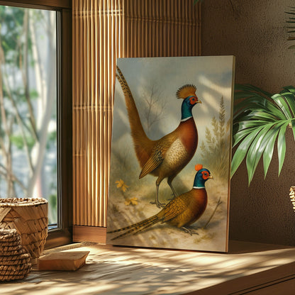 Pheasant Couple Artwork Canvas Vintage Bird Wall Art