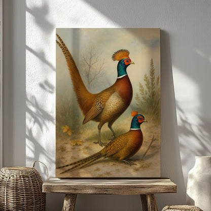 Pheasant Couple Artwork Canvas Vintage Bird Wall Art