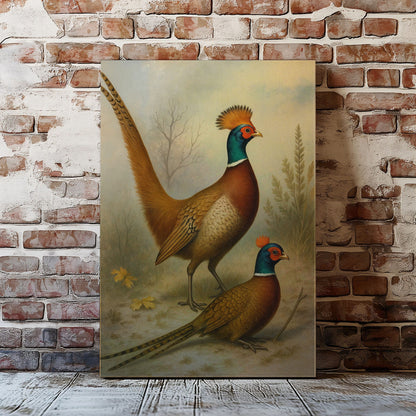 Pheasant Couple Artwork Canvas Vintage Bird Wall Art