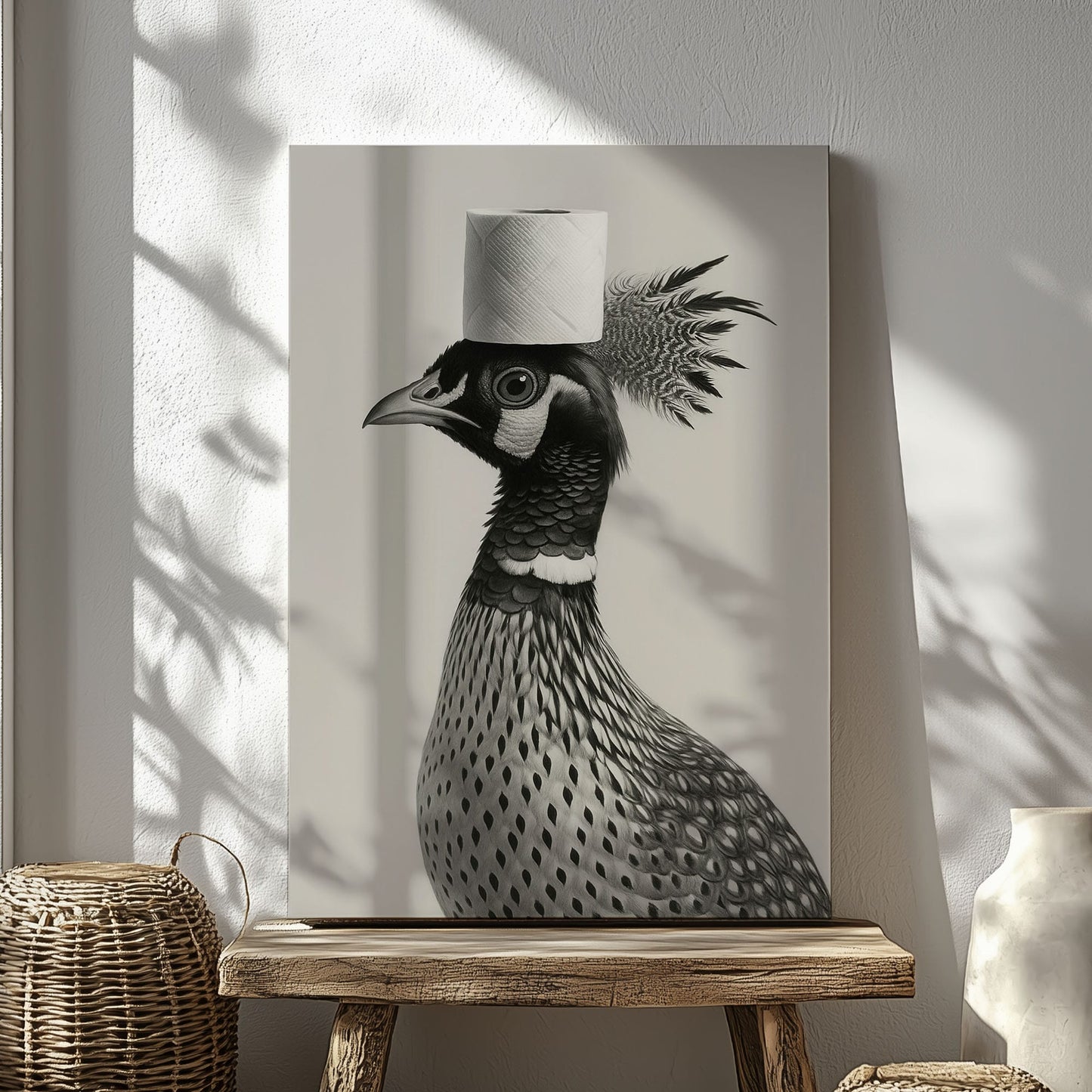 Funny Toilet Paper Bird Canvas Bathroom Wall Art