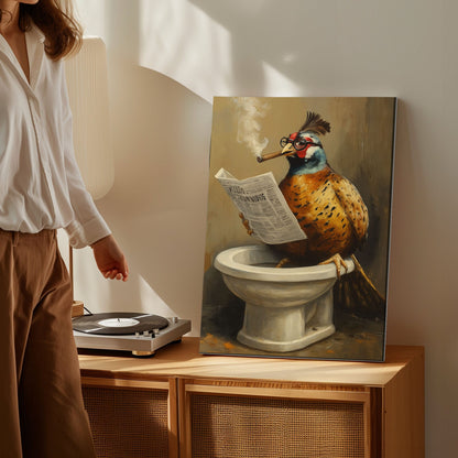 Funny Pheasant Bathroom Canvas – Rustic Cabin Wall Art for Hunters