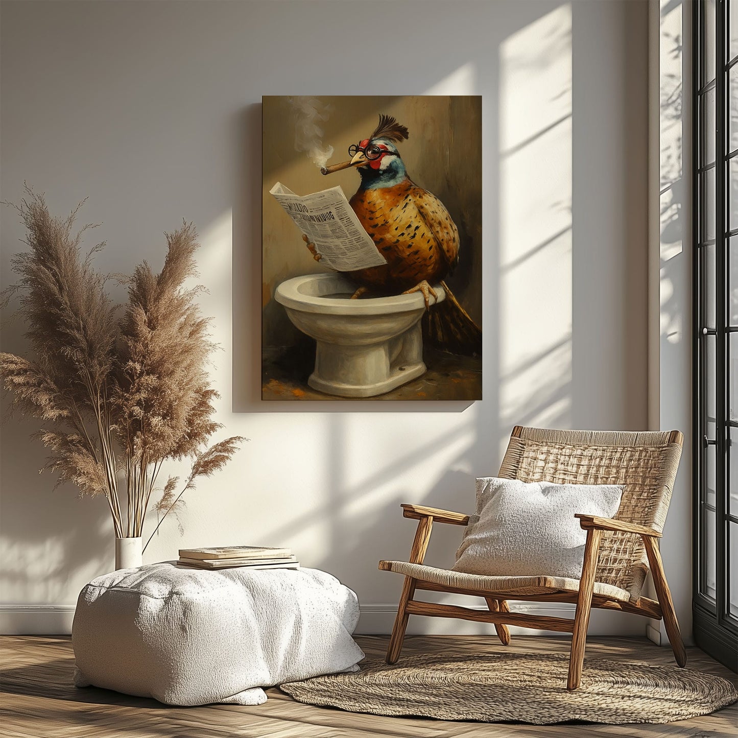 Funny Pheasant Bathroom Canvas – Rustic Cabin Wall Art for Hunters