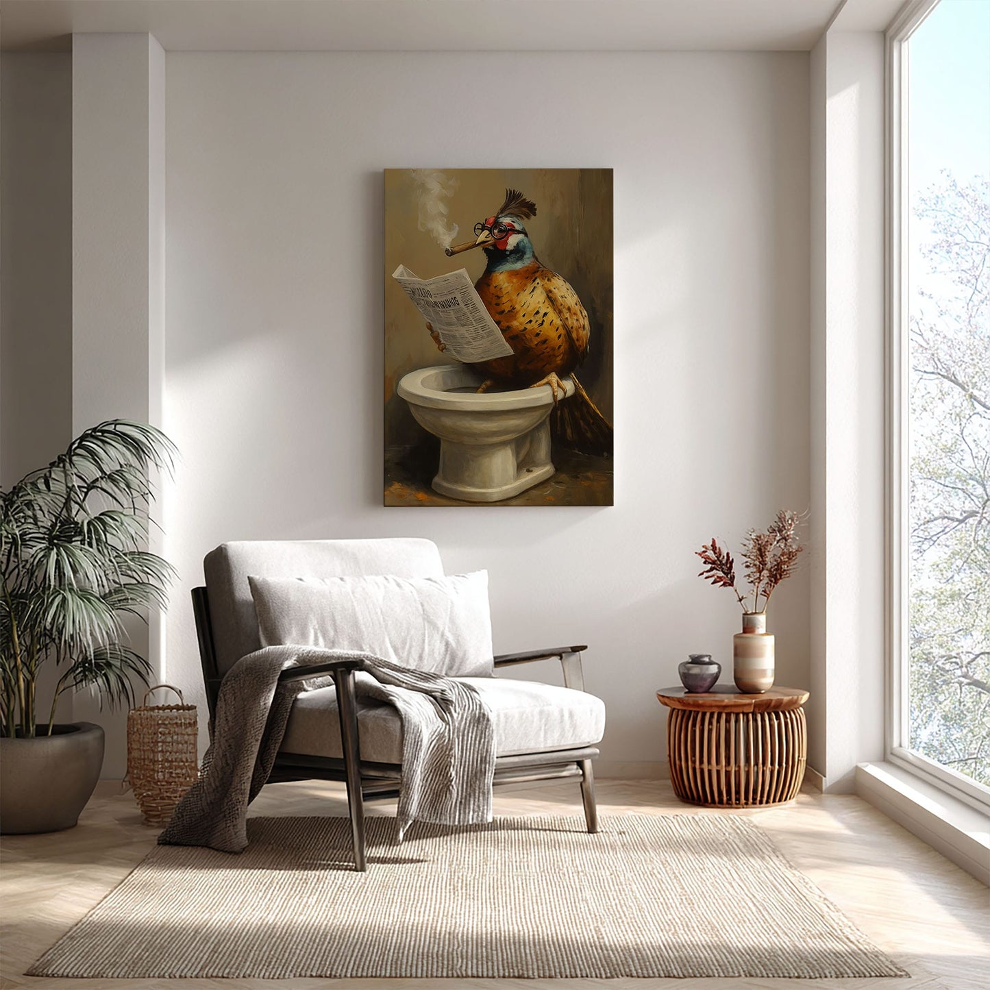 Cigar Bird Bathroom Canvas Toilet Wall Art