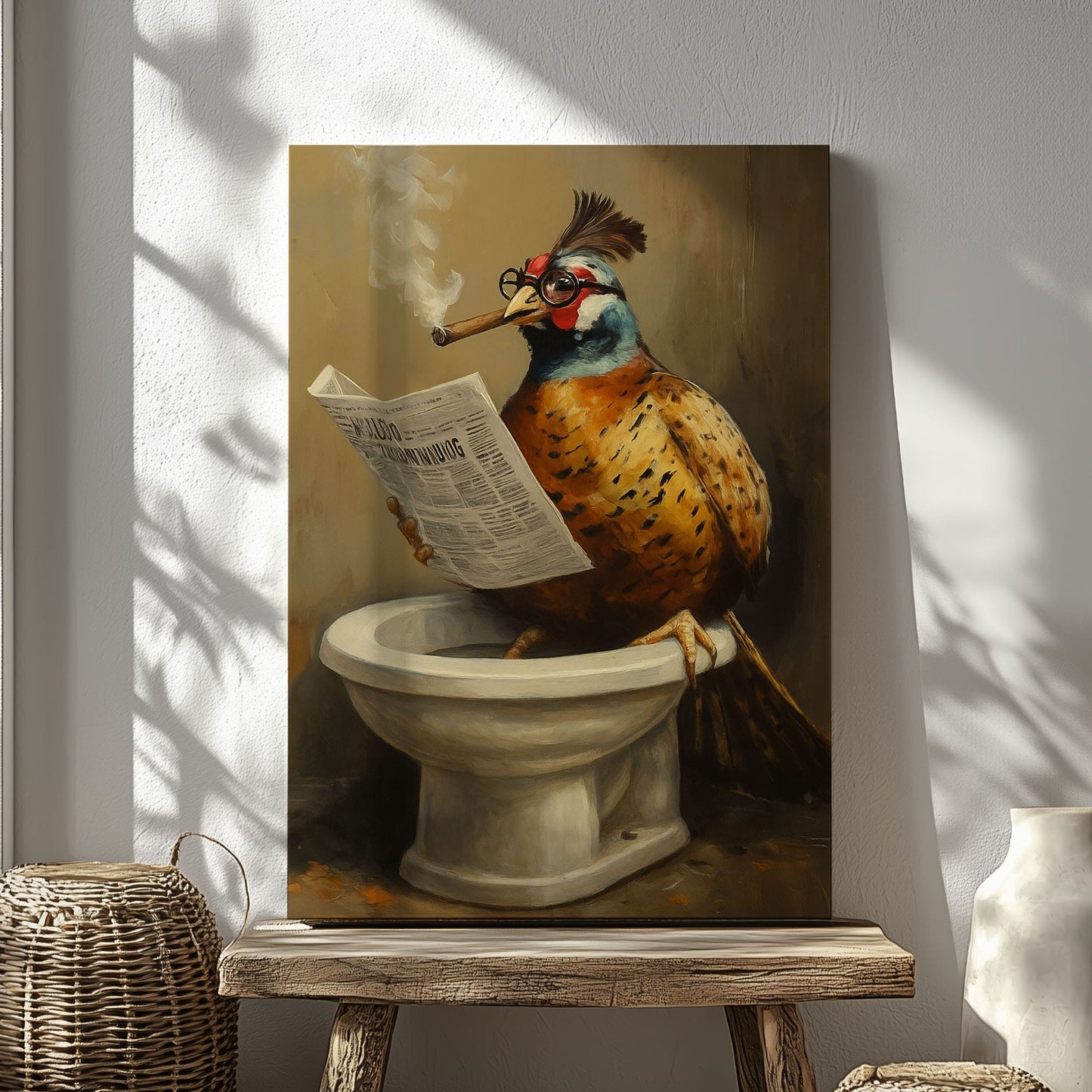 Cigar Bird Bathroom Canvas Toilet Wall Art