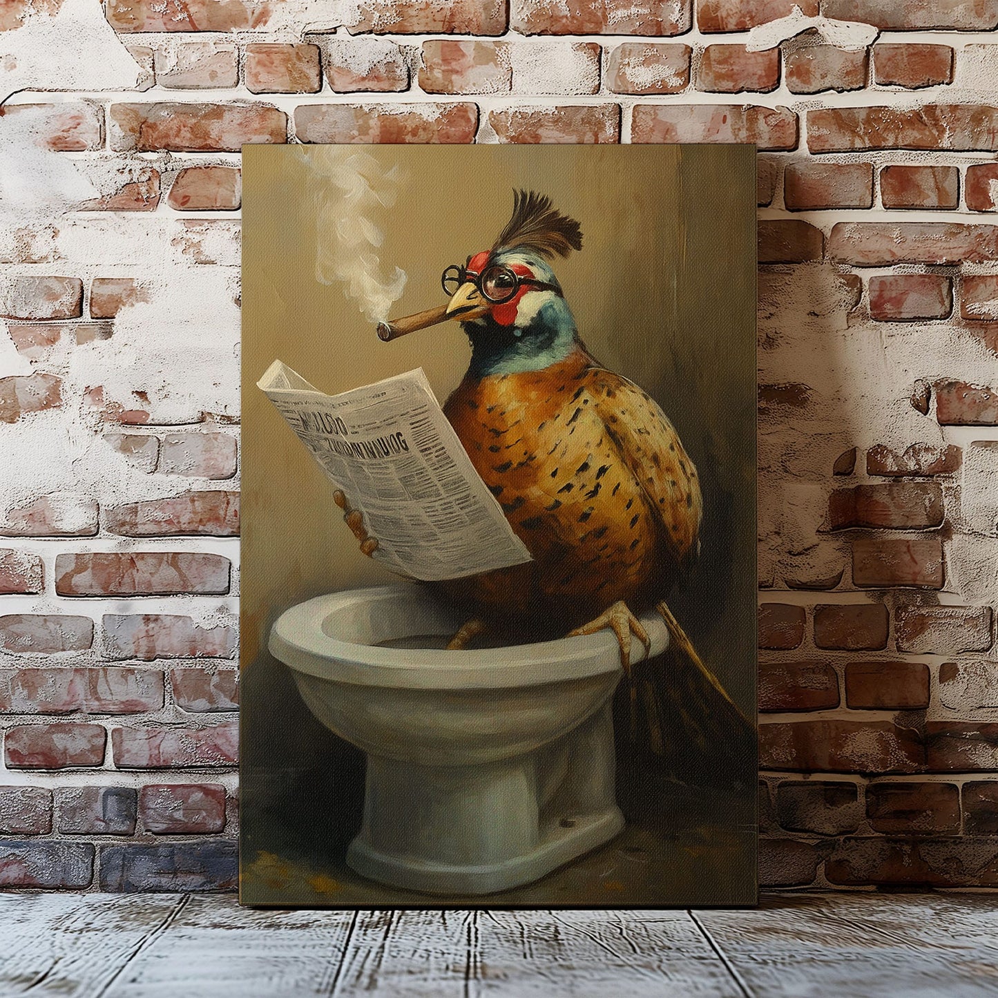 Funny Pheasant Bathroom Canvas – Rustic Cabin Wall Art for Hunters