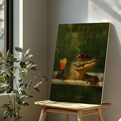 Relaxing Alligator Bath Canvas – Funny Bathroom Wall Art for Hunters