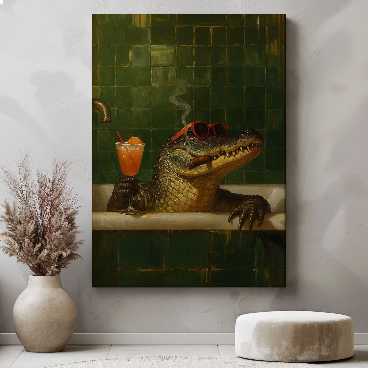 Relaxing Alligator Bath Canvas – Funny Bathroom Wall Art for Hunters