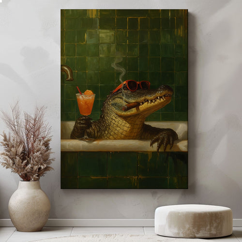 Relaxing Alligator Bath Canvas – Funny Bathroom Wall Art for Hunters