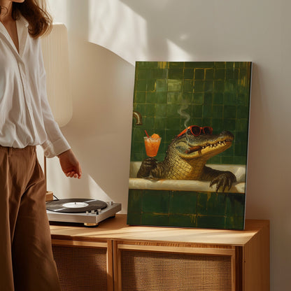 Relaxing Alligator Bath Canvas – Funny Bathroom Wall Art for Hunters