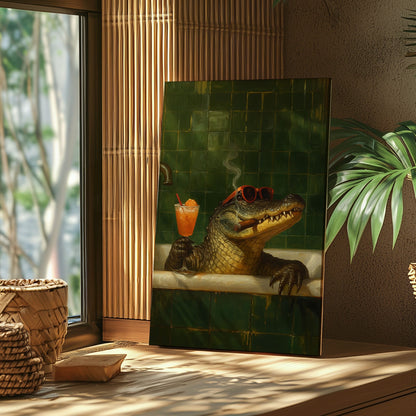 Relaxing Alligator Bath Canvas – Funny Bathroom Wall Art for Hunters