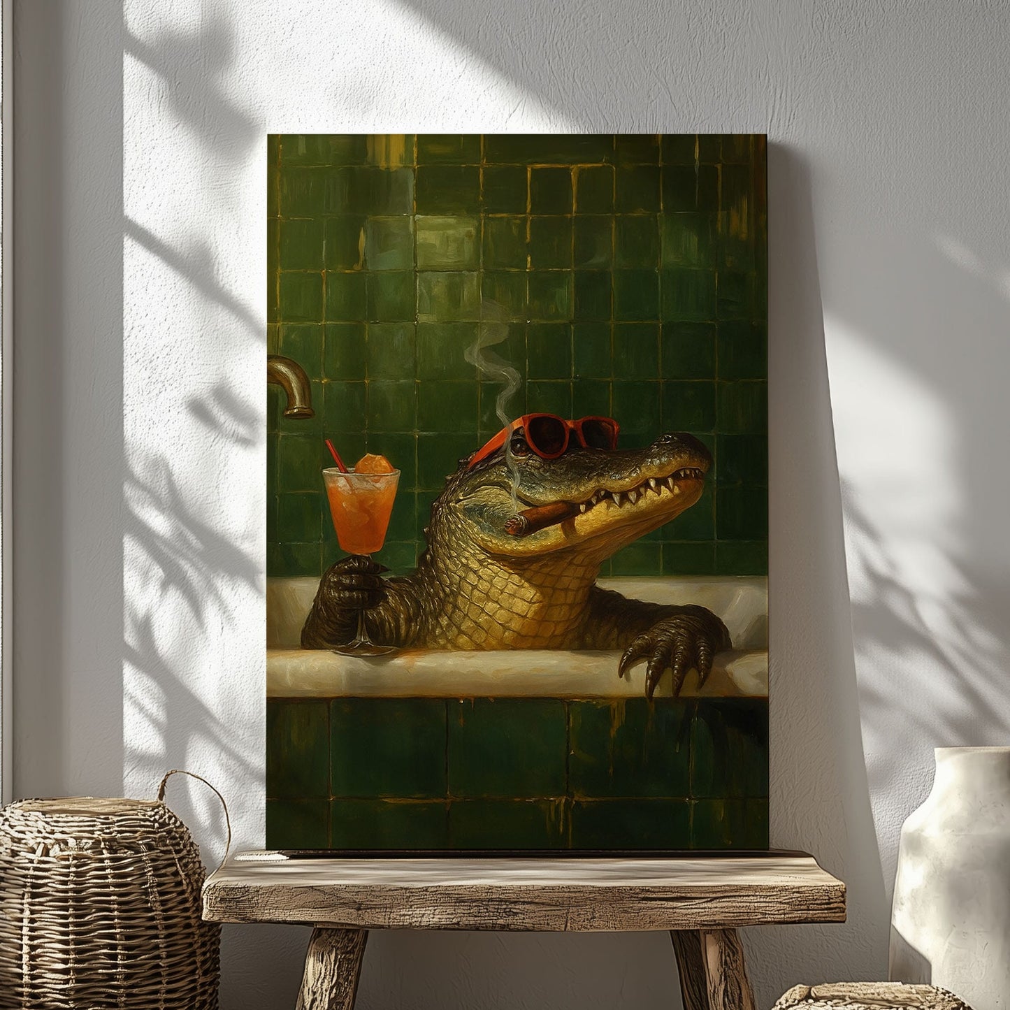 Relaxing Alligator Bath Canvas – Funny Bathroom Wall Art for Hunters