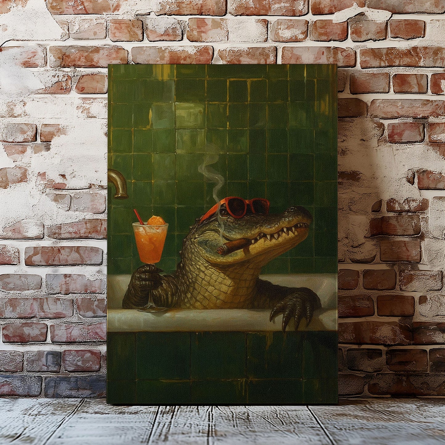 Relaxing Alligator Bath Canvas – Funny Bathroom Wall Art for Hunters