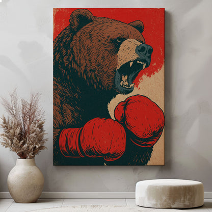 Boxing Bear Canvas Funny Cabin Wall Art for Hunters