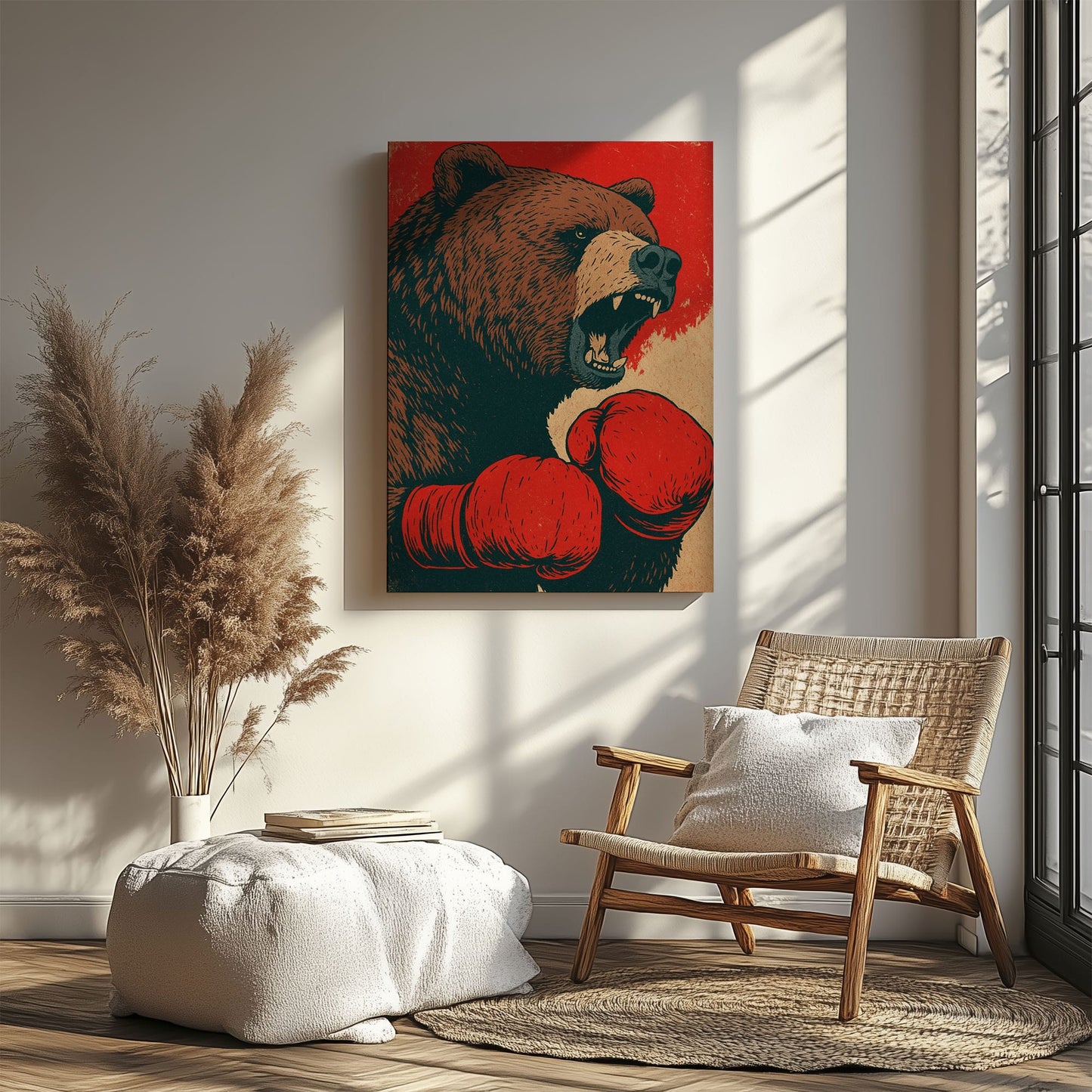 Boxing Bear Canvas Funny Cabin Wall Art for Hunters