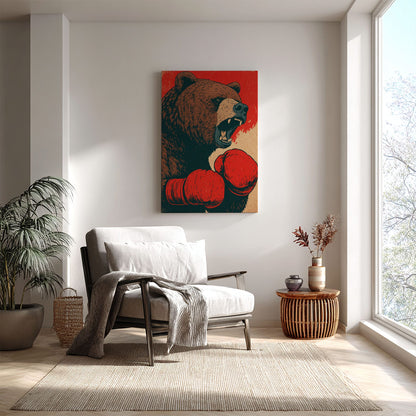 Boxing Bear Canvas Funny Cabin Wall Art for Hunters