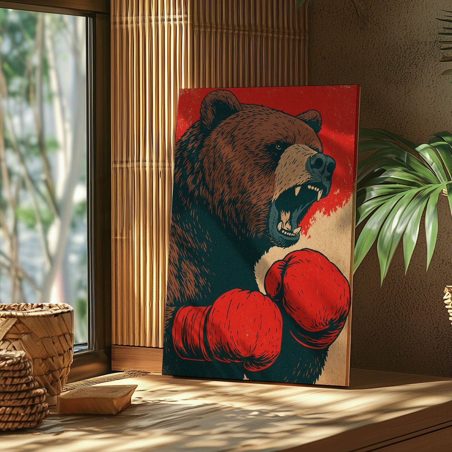 Boxing Bear Canvas Funny Cabin Wall Art for Hunters