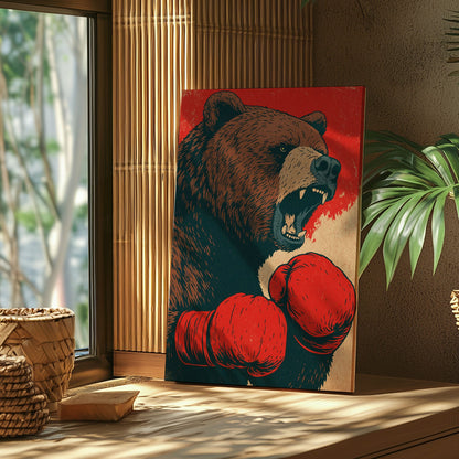 Boxing Bear Canvas Funny Cabin Wall Art for Hunters