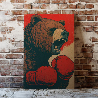Boxing Bear Canvas Funny Cabin Wall Art for Hunters